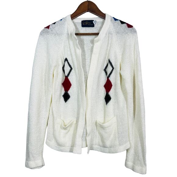 Vintage Le Roy Cardigan Academic Collegiate Pockets Light Open Front - L - Picture 1 of 5